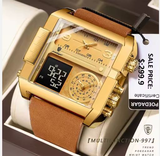 Montre Homme de Luxe POEDAGAR – Chronographe Lumineux, Étanche 3 ATM, Acier Inox & Quartz - KHEKELY